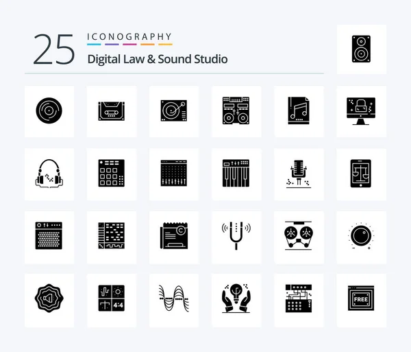 Digital Law Sound Studio Solid Glyph Icon Pack Including Deck — Stock Vector