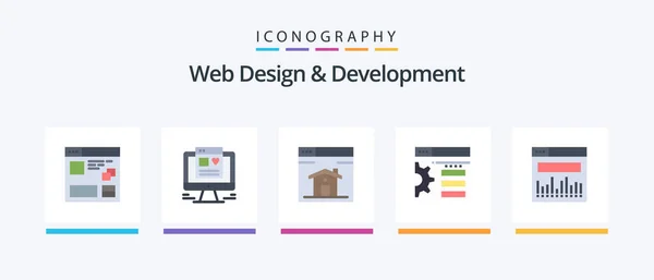 Web Design Sviluppo Flat Pacchetto Icone Compreso Web Analisi Web — Vettoriale Stock
