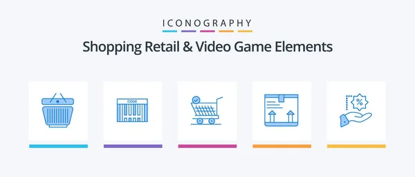 Shoping Retail Video Game Elements Blue Icon Pack Including Precentage — ストックベクタ