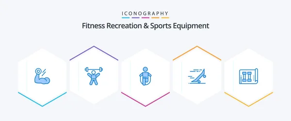 Fitness Rekreasyon Spor Malzemeleri Mavi Simge Paketi Binicilik Dahil Hızlı — Stok Vektör