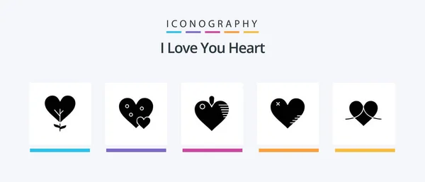 Paquete Iconos Heart Glyph Incluyendo Informe Como Regalo Amor Amor — Archivo Imágenes Vectoriales