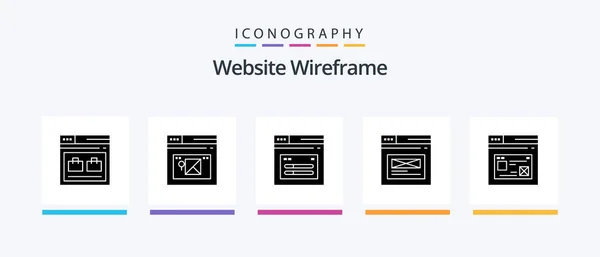 Website Wireframe Glyph Pictogram Pack Inclusief Website Website Creatieve Pictogrammen — Stockvector