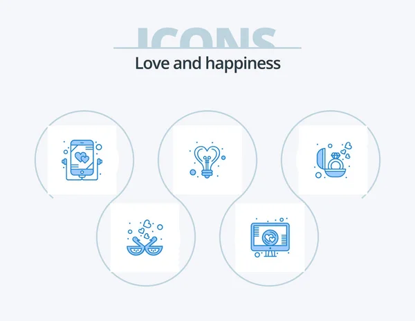 Love Blue Icon Pack Icon Design Compromiso Luz Corazón Pantalla — Vector de stock