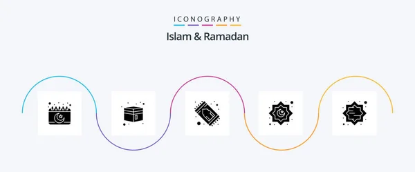 Islám Ramadán Glyph Icon Pack Včetně Dekorace Hvězdný Měsíc Islám — Stockový vektor