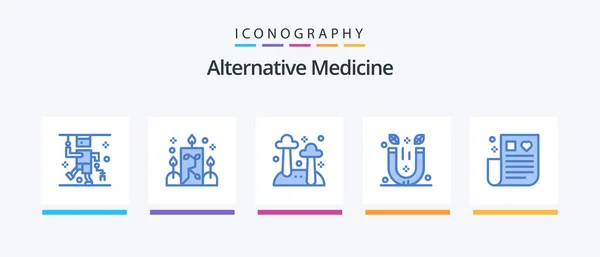 Alternative Medicine Blue Icon Pack Including Healthcare Therapy Food Spa — Stockový vektor