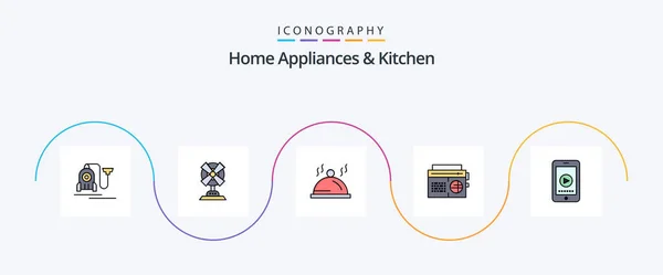 Home Appliances Kitchen Line Filled Flat Icon Pack Including Cell — Archivo Imágenes Vectoriales