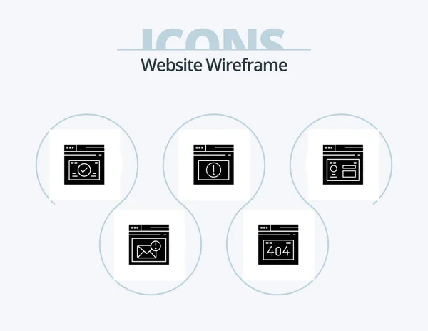 Website Wireframe Glyph Icon Pack Icon Design Internet Browser Veilig — Stockvector