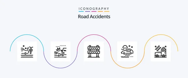 Road Accidents Line Icon Pack Including Car Rain Barrier Car — ストックベクタ
