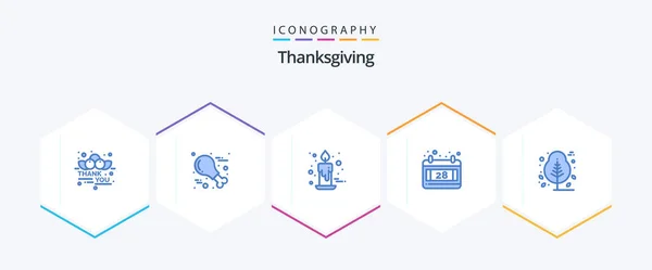 Thanksgiving Blue Icon Pack Including Nature Thanks Day Candle Date — Stok Vektör
