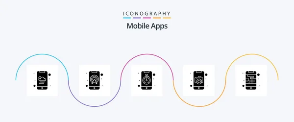 Mobile Apps Glyph Icon Pack Including Photo Mobile Alarm Camera — Stockový vektor