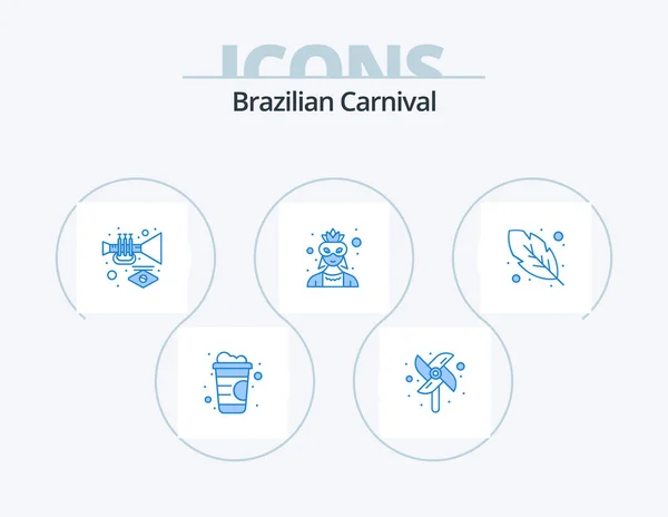 Brazilian Carnival Blue Icon Pack Icon Design Feather Carnival Calligraphy — Vetor de Stock
