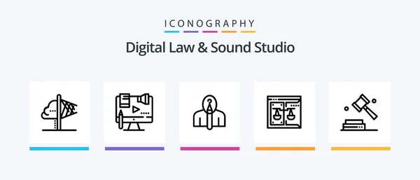 Digital Law Sound Studio Line Icon Pack Включая Домен Авторское — стоковый вектор