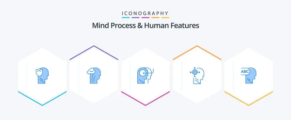 Mind Process Human Features Blue Icon Pack — Stock Vector