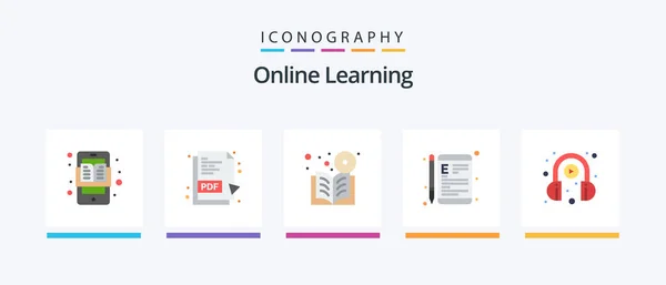 Aprendizaje Línea Flat Icon Pack Incluyendo Learning Educación Dvd Learning — Archivo Imágenes Vectoriales