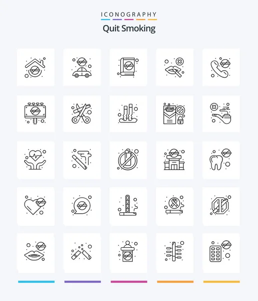 Creative Quit Smoking Outline Icon Pack Smoking Cigarette Smoking Book — Stock Vector