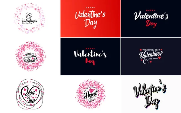 Hand Drawn Black Lettering Valentine Day Pink Hearts White Background — Image vectorielle