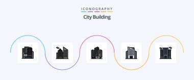 City Building Line Filled Flat 5 Icon Pack Including . place. building. office. skyscraper