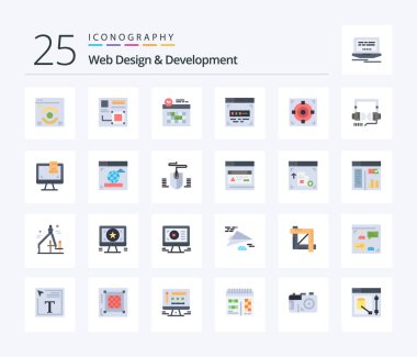 Web Design And Development 25 Flat Color icon pack including success. target. calendar. front end development. code