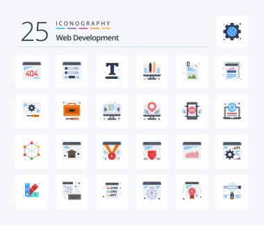Web Development 25 Flat Color icon pack including planning. coding. sitemap. web. text