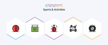 Sports and Activities 25 FilledLine icon pack including lifting. athletics. start. activities. speed