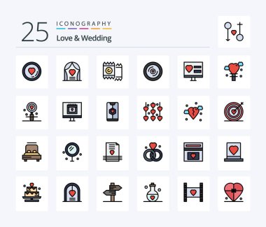 Love And Wedding 25 Line Filled icon pack including love. disk. wedding. lover