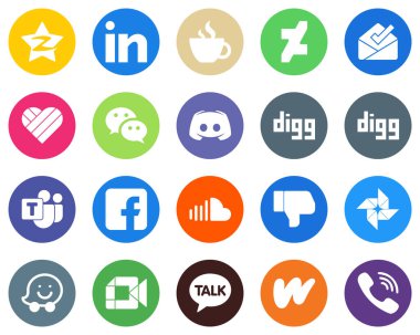 20 Versatile White Icons digg. text. deviantart. message and messenger Flat Circle Backgrounds