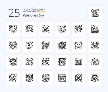 Valentines Day 25 Line icon pack including tag. love. letter. heart. heart