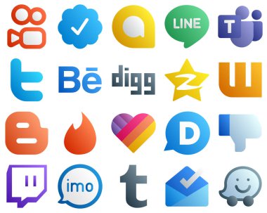 20 Gradient Social Media Brand Icons such as likee. blog. behance and blogger icons. Modern and high quality