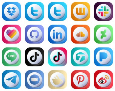 Cute 3D Gradient Social Media Icon Set 20 icons such as china. douyin. professional. tiktok and deviantart icons. High-Resolution and Unique