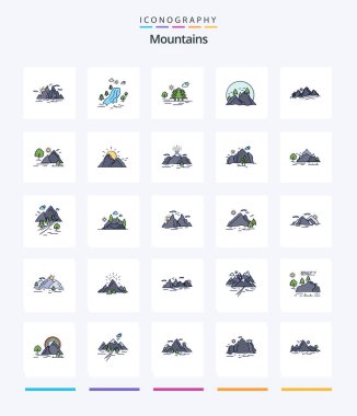 Creative Mountains 25 Line FIlled icon pack  Such As landscape. clouds. clouds. nature. hill