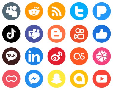 20 Minimalistic White Icons like. blog. douyin. blogger and microsoft team Flat Circle Backgrounds