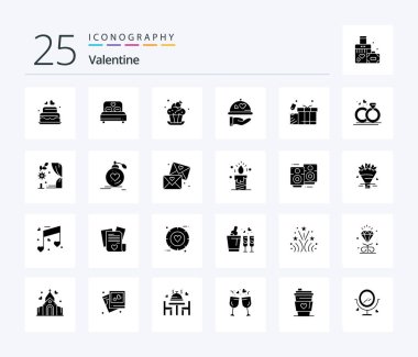 Valentine 25 Solid Glyph icon pack including cake. love. bed. day. valentine