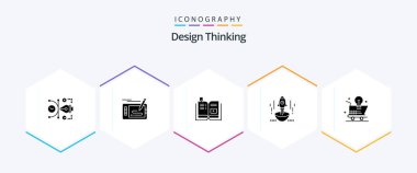Design Thinking 25 Glyph icon pack including business. launch. drawing. multimedia. tutorial