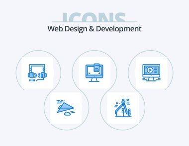Web Design And Development Blue Icon Pack 5 Icon Design. video. monitor. optimization. screen. computer