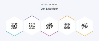 Diet And Nutrition 25 Line icon pack including dumbbell. health. nutrition. vitamin. nutrition