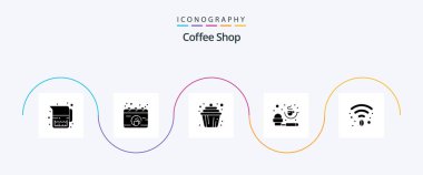Coffee Shop Glyph 5 Icon Pack Including coffee. powder. cupcake. measuring spoon. coffee