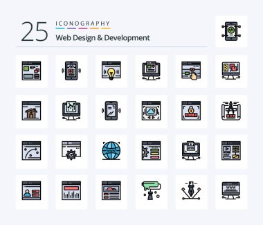 Web Design And Development 25 Line Filled icon pack including touch. click. interface. web design. computer