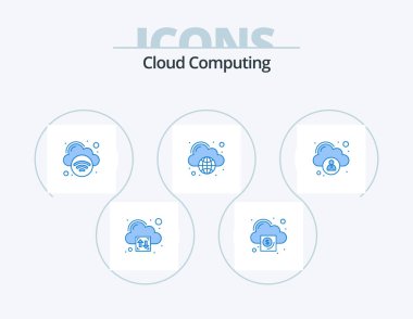 Cloud Computing Blue Icon Pack 5 Icon Design. cloud. cloud. globe. cloud computing