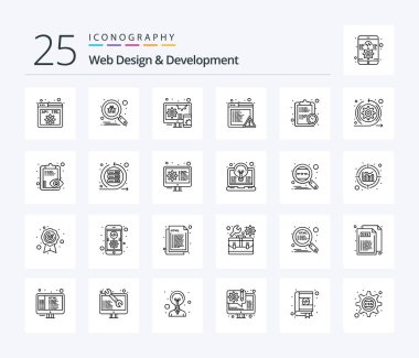 Web Design And Development 25 Line icon pack including estimate. deadline. adaptive. clock. browser