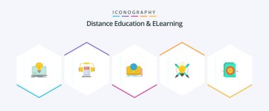 Distance Education And Elearning 25 Flat icon pack including focus. bulb. book. success. story