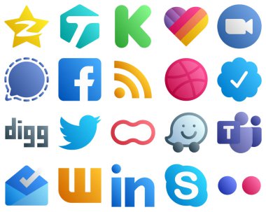 20 Gradient Social Media Icons for Popular Brands such as rss. fb. video. facebook and mesenger icons. Creative and eye catching