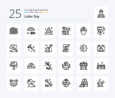 Labor Day 25 Line icon pack including roller . tool. tool. construction