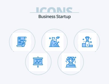 Business Startup Blue Icon Pack 5 Icon Design. medal. cup. business. award. goal