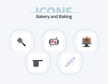 Baking Flat Icon Pack 5 Icon Design. tray. cookies. bread rolling pin. baking. flipper