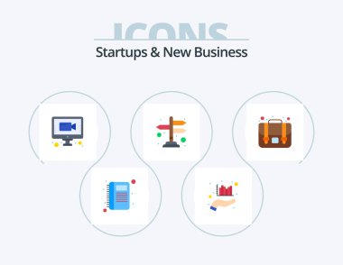 Startups And New Business Flat Icon Pack 5 Icon Design. business. way. marketing. path. online meeting