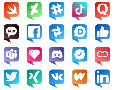 Chat bubble style Social Media Brand Icon Set 20 icons such as facebook. disqus. quora. google photo and fb icons. High resolution and editable