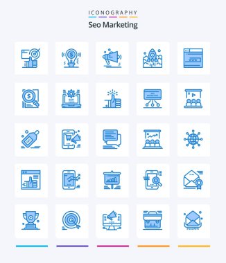 Creative Seo Marketing 25 Blue icon pack  Such As business. launch. dollar. loudspeaker. megaphone clipart