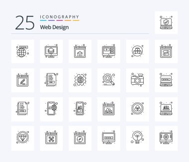 Web Design 25 Line icon pack including cubed design. 3d. browser. computer. tutorials