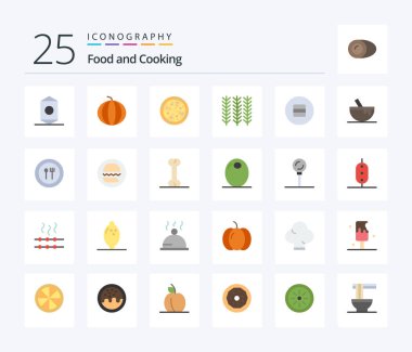 Food 25 Flat Color icon pack including macaroon. eat. fast food. diet. plant