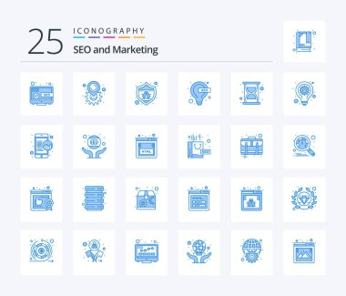 Seo 25 Blue Color icon pack including seo. seo. protection. lamp. bulb